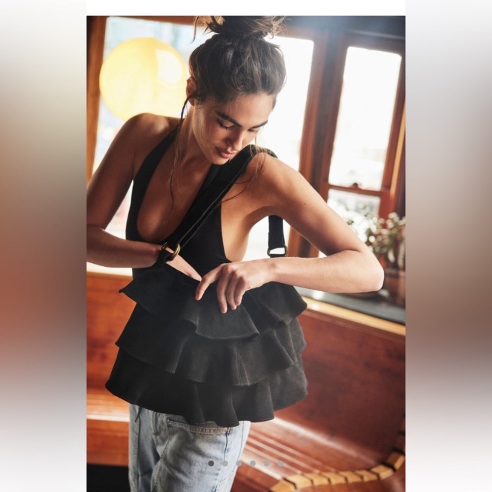 FREE PEOPLE RAE RUFFLE 100% SUEDE LEATHER BAG